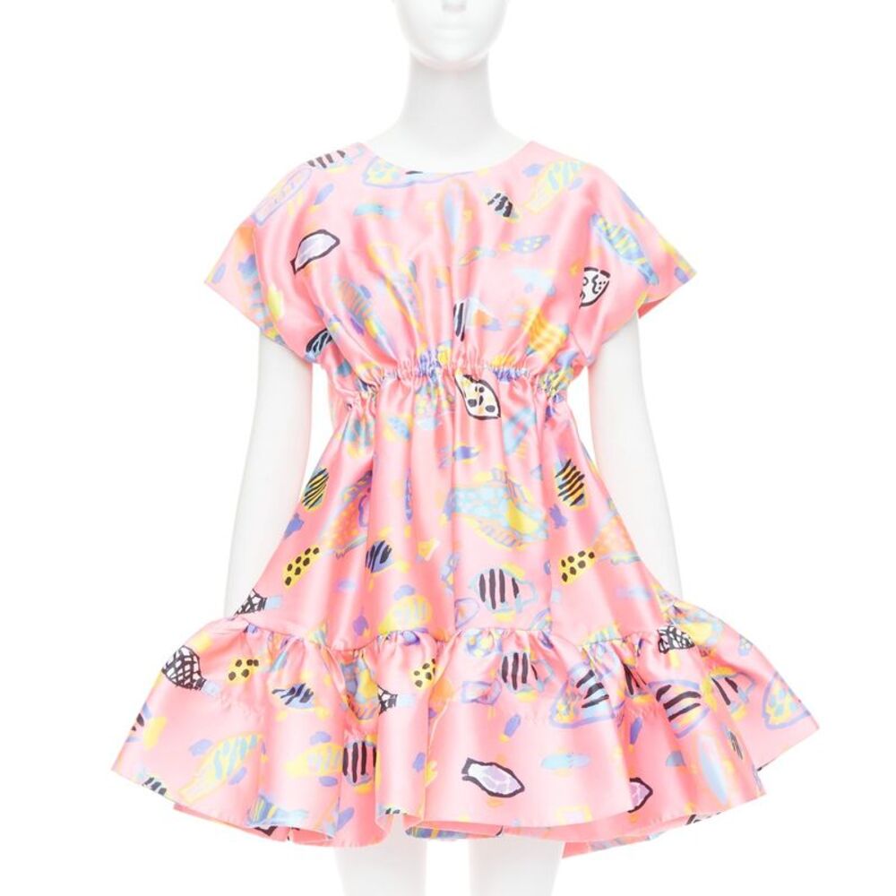 ROMANCE WAS BORN Ken Done pink multicolor illustration print babydoll dress S